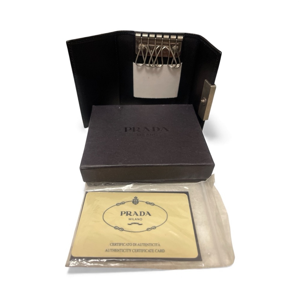 Prada Black Key Holder with Silver Accents